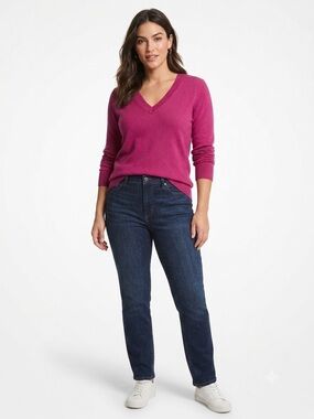 Michael Kors 100% Cashmere Pink V-Neck Sweater Size XL